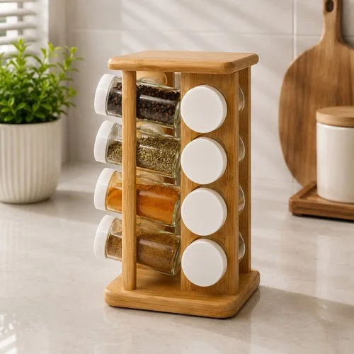 Porta Temperos Giratório com 16 frascos de vidro