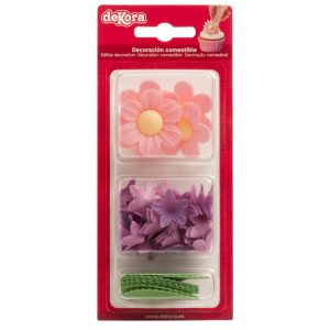BLISTER DECORAÇÃO OBREIA PARA BOLOS 5 FLORES, 25 MINIFLORES E 8 FOLHAS