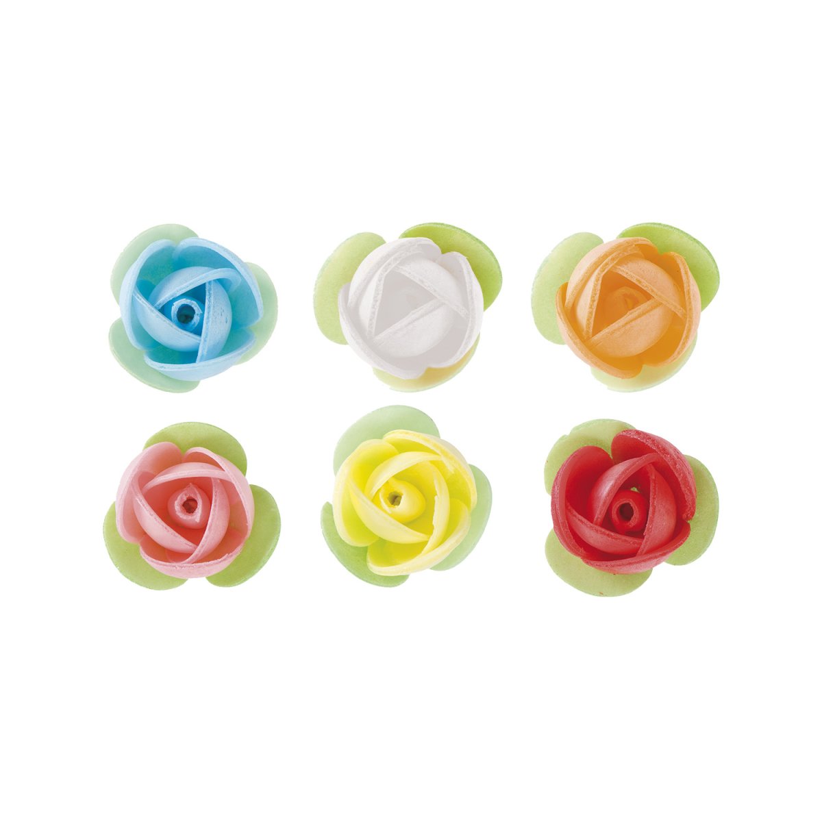 8 ROSAS DE BOLACHA COLORIDAS COM FOLHA 3,5 CM