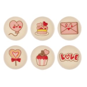 DECORAÇÃO DE AÇÚCAR MACIO 2D DIA DE SÃO VALENTIM 6 DESENHOS 30 MM