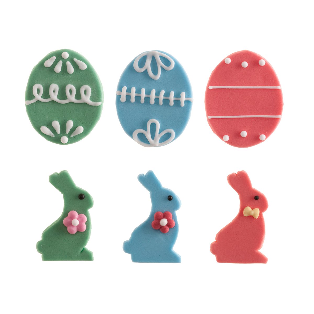 DECORAÇÃO DE AÇÚCAR 2D SORTIDO 6MOD OVOS E COELHOS 48 UNIDADES
