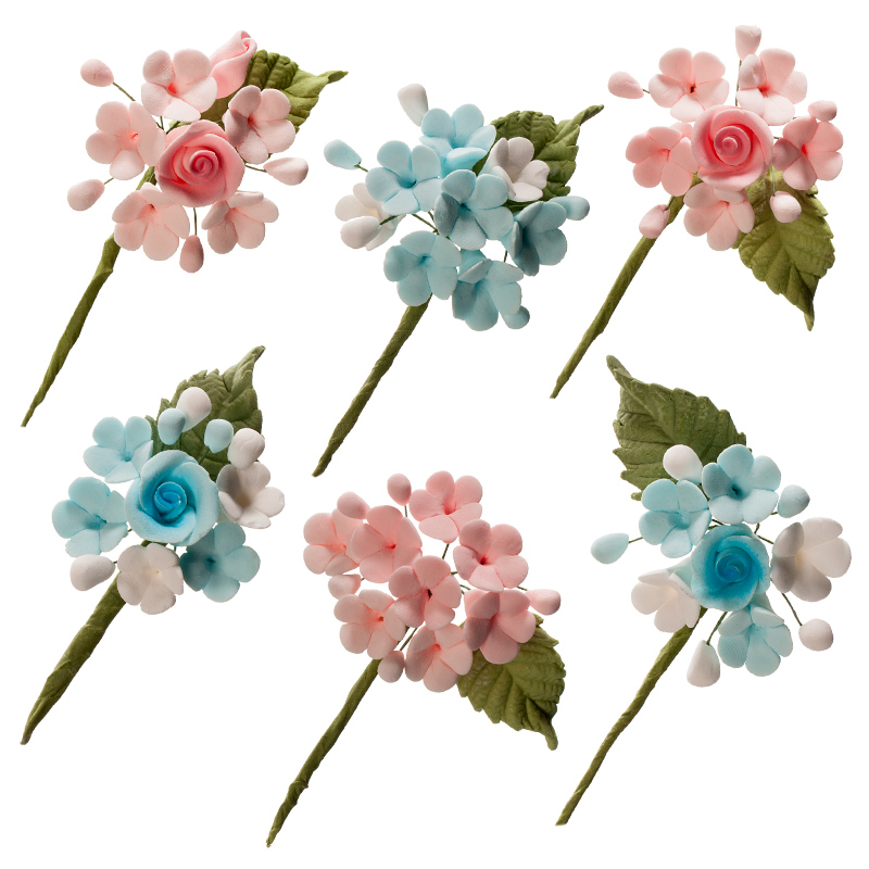 MINI RAMO DE FLORES DE AÇUCAR AZUL&ROSA