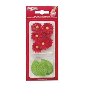 BLISTER AÇUCAR 7 MARGARIDAS VERMELHAS E 5 FOLHAS VERDES