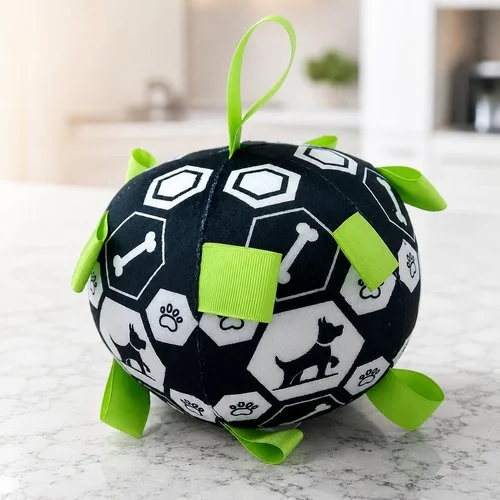 Bola com de Pelúcia com Sino Para Pet – Preta
