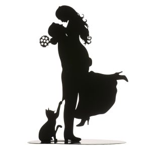 PARES DE CASAMENTO COM GATO DE METAL PRETO 18CM
