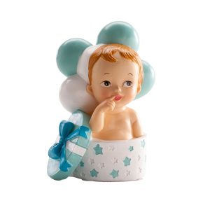 FIGURA BOLO BATIZADO CRIANÇA COM PRESENTE E BALOES 10,5 CM