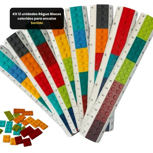 Kit 12 unidades Régua Blocos coloridos para encaixe – Sortido