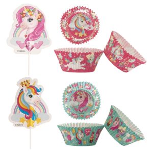 KIT DECORAÇÃO 24 CÁPSULAS CUPCAKE COM 24 TOPPERS UNICÓRNIO