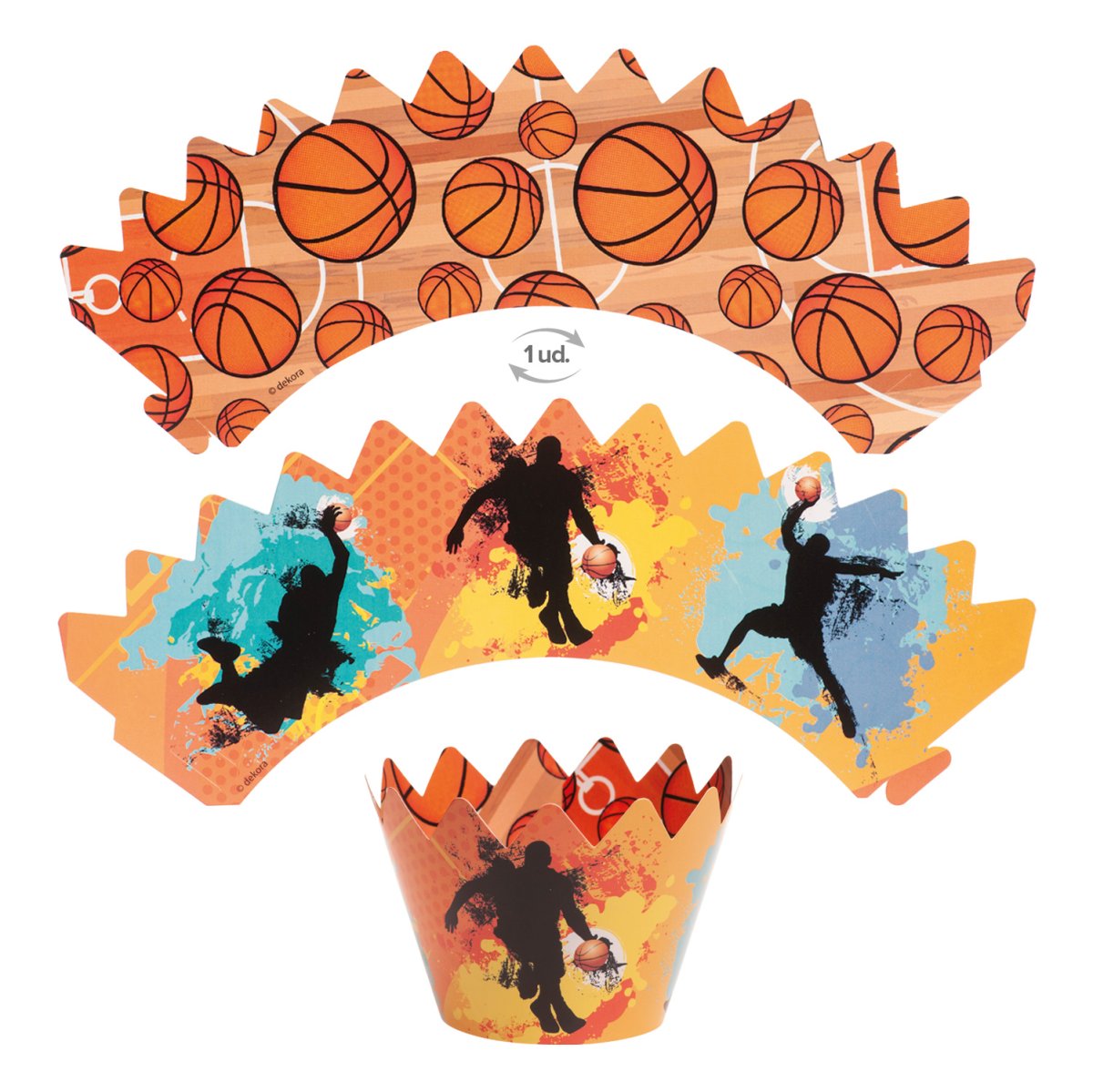 CAPSULAS CUPCAKE CON TOPPERS BASQUETEBOL 12 UNIDADES