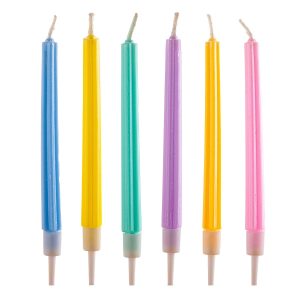 VELAS FESTA ANIVERSÁRIO COLUNAS COLORIDAS 12CM