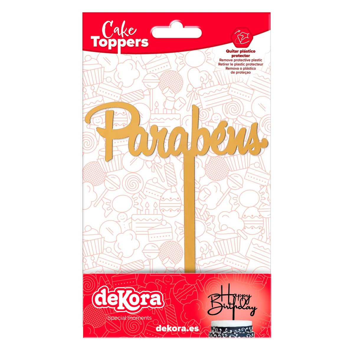 CAKE TOPPER PARABENS OURO 11X14CM