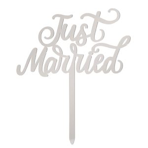 TOPPER DE BOLO JUST MARRIED PRATA 11X13CM