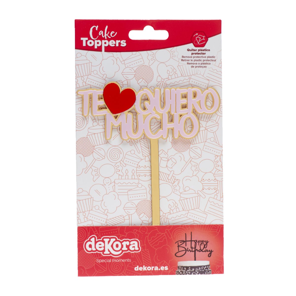 CAKE TOPPER EU TE AMO MUITO DOURADO E ROSA 11,5X13,5CM