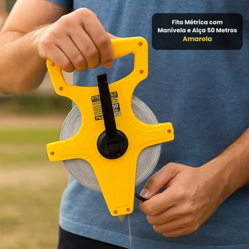 Fita Métrica com Manivela e Alça 50 Metros – Amarela