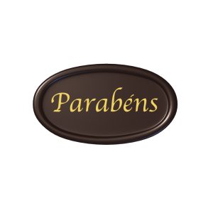 FAIXA DE CHOCOLATE OVAL PARABÉNS SEM E171 | 46X26MM