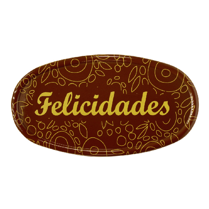 FAIXA OVAL CHOCOLATE “FELICIDADES” 90×50 mm
