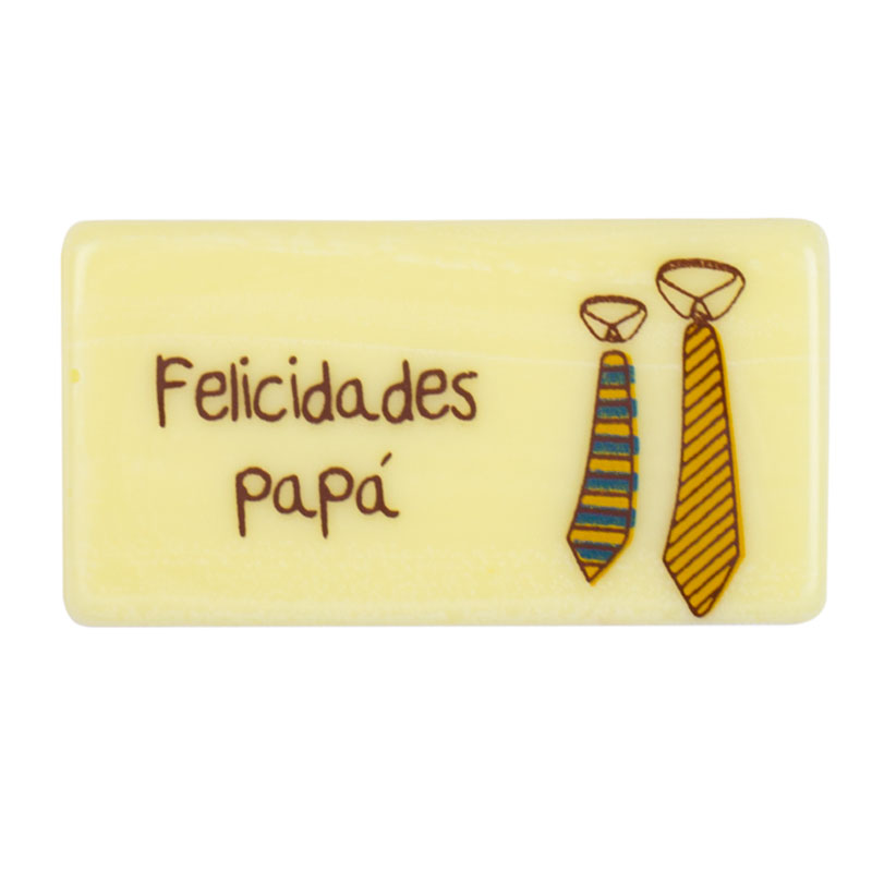 PLACA RECTANGULAR CHOCOLATE BRANCO DIA DO PAI FELICIDADES PAPÁ 5,4 x 2,9 CM