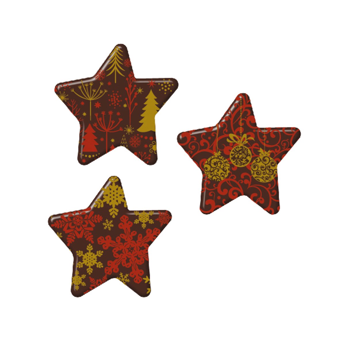 DECORACION CHOCOLATE NEGRO SURTIDO ESTRELLAS 3 MOD 120UDS