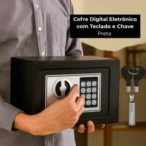 Cofre Digital Eletrônico com Teclado e Chave – Preta