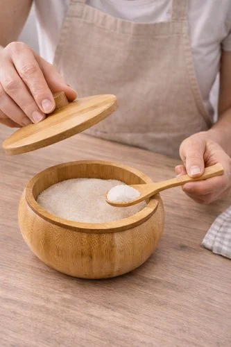Açucareiro de bambu com colher