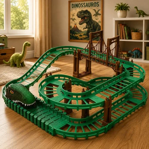 Pista Infantil de Dinossauros  com Carrinho Motorizados – Verde