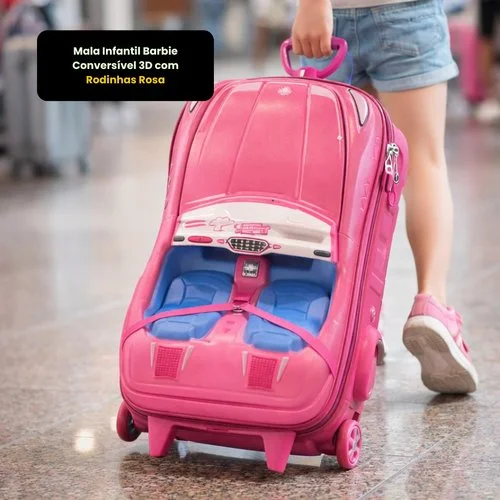 Mala Infantil Barbie Conversível 3D com Rodinhas – Rosa