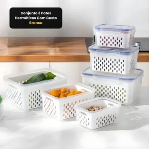 Conjunto 3 Potes Herméticos Com Cesto – Branca