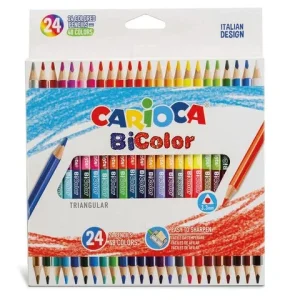 Kit 24 de Lápis de Cor de Madeira BiColor Duas Cores