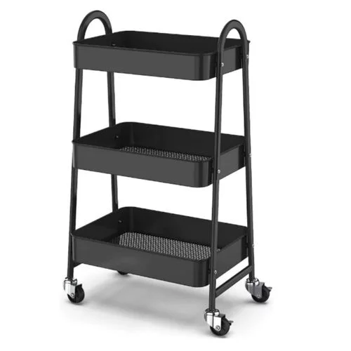 Prateleira de Metal Multiuso 3 Andares Com Rodinhas – Preto