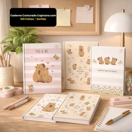 Caderno Costurado Capivara com 160 Folhas – Sortido