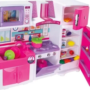 Conjunto Cozinha Fogão Geladeira Pia Micro-ondas e Armário – Rosa