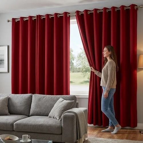 Cortina Blackout com Forro 2 em 1 Voil Vermelho com ilhos – 280x260cm