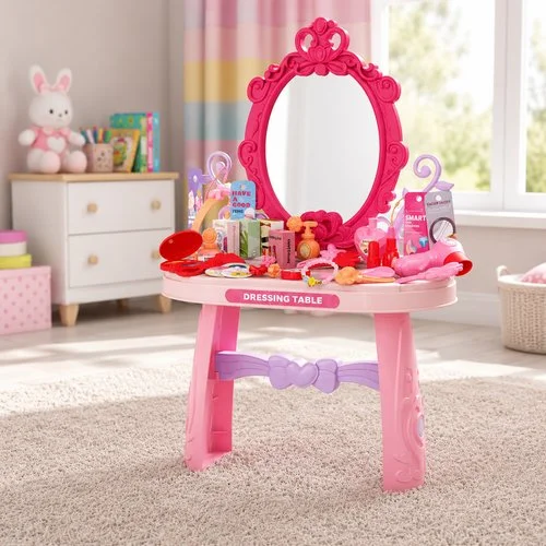Penteadeira Infantil de Brinquedo com Espelho 46 Peças – Rosa