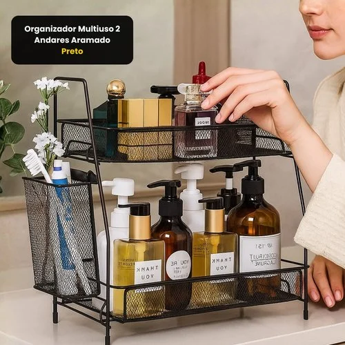 Organizador Multiuso 2 Andares Aramado – Preto