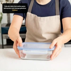 Pote de vidro hermetico para alimentos com tampa plastica 1040ml