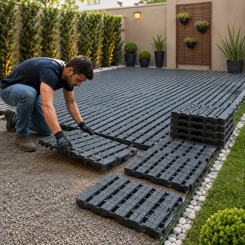 Piso Plástico Estrado Vazado 50x50cm – Preto