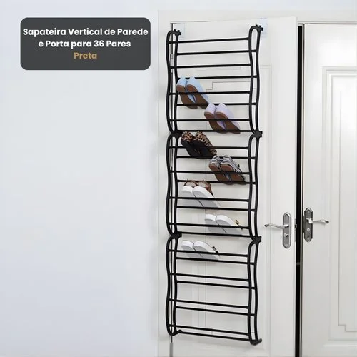 Sapateira Vertical de Parede e Porta para 36 Pares Preta