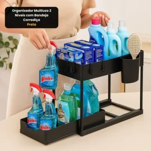 Organizador Multiuso 2 Níveis com Bandeja Corrediça – Preta