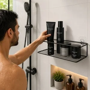 Suporte Para Produtos de Banheiro com Fixadores – Preto