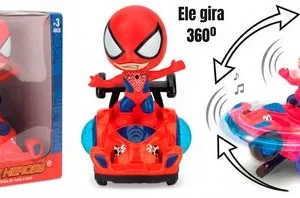 Boneco Heroi Aranha Com Luzes e Giratório – Vermelha