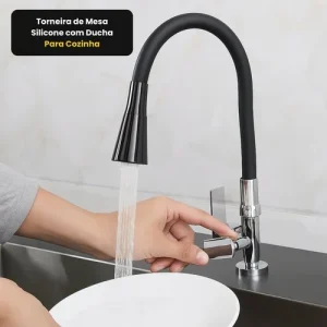 Torneira de Mesa Silicone com Ducha Para Cozinha – Preta