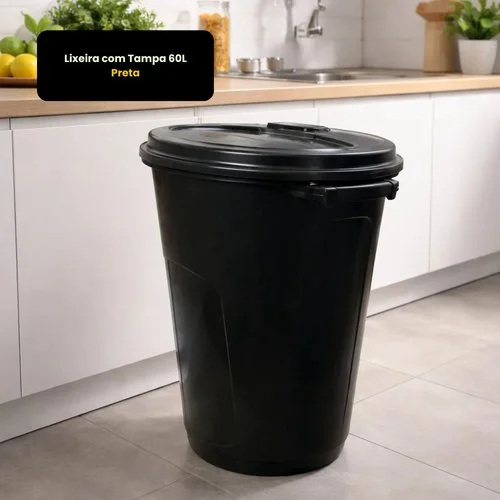 Lixeira com Tampa 60L –  Preta
