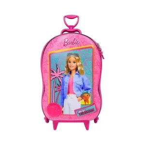 Mala Infantil Barbie 3D com Rodinhas – Rosa