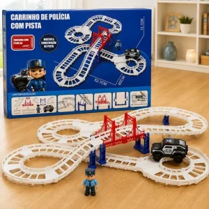 Pista Infantil Policial com 30 peças e carrinho e boneco