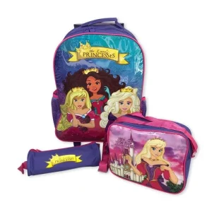 Kit Mochila Infantil Escolar com 3 peças Princesas