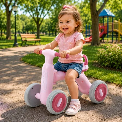 Bike Infantil com Luzes e 4 Rodas – Rosa