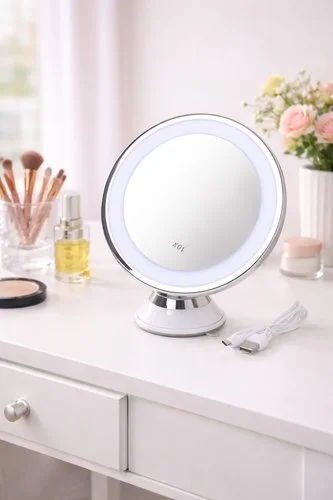 Espelho de Mesa Redondo LED para Maquiagem Com USB – Branca