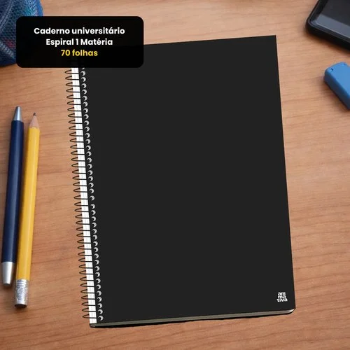 Caderno Universitário 1 Matéria com 70 Folhas – Preta