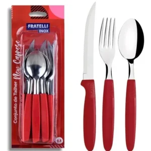 Conjunto de talheres inox c 12 peças/ Vermelha