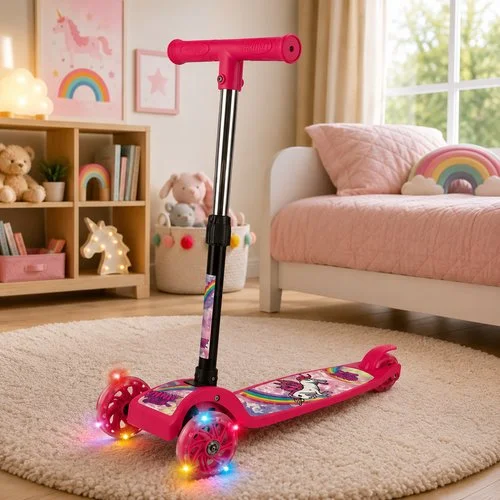 Patinete Unicórnio Infantil 3 Rodas e com Luz LED – Rosa